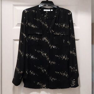 Black Sequin Sparkle Blouse Top L Notations Dressy Party Evening Career Chic